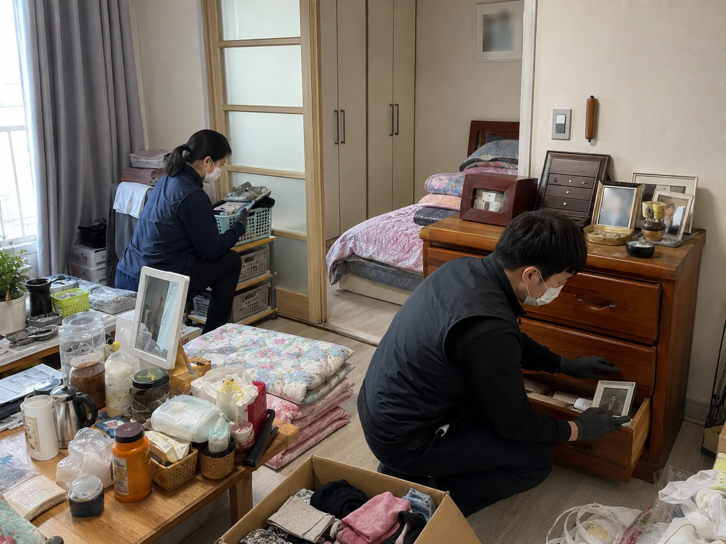 분류 상자에 품목을 표시하는 작업 현장