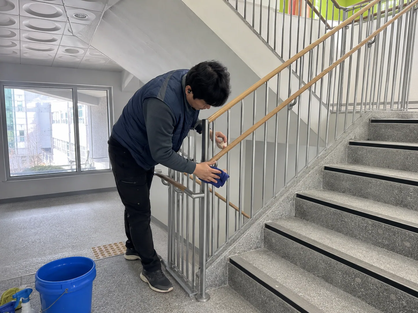 바닥 왁싱 2중 코팅 작업